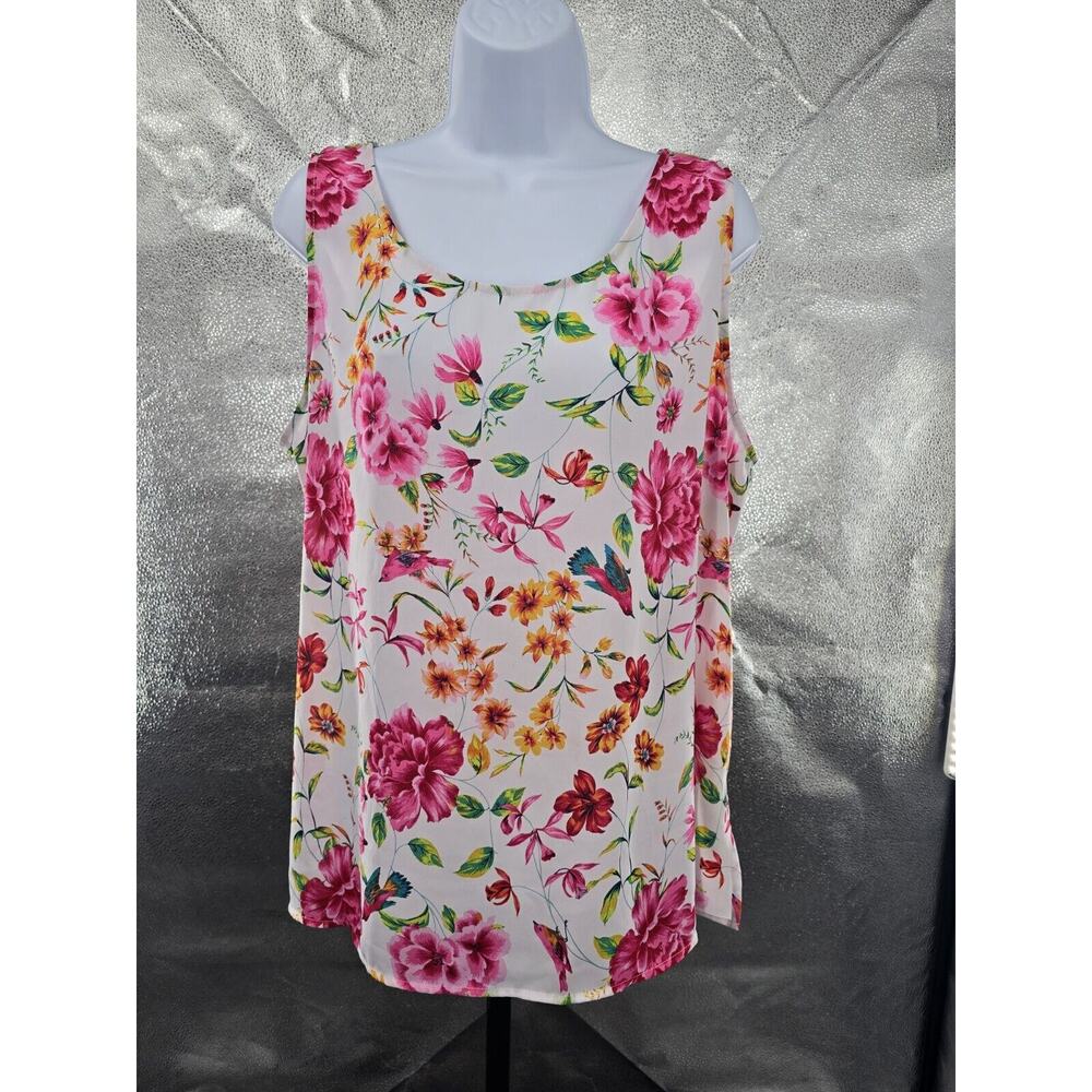 Pioneer Women Pink Floral & Bird Women's Tank Blouse Size 2XL